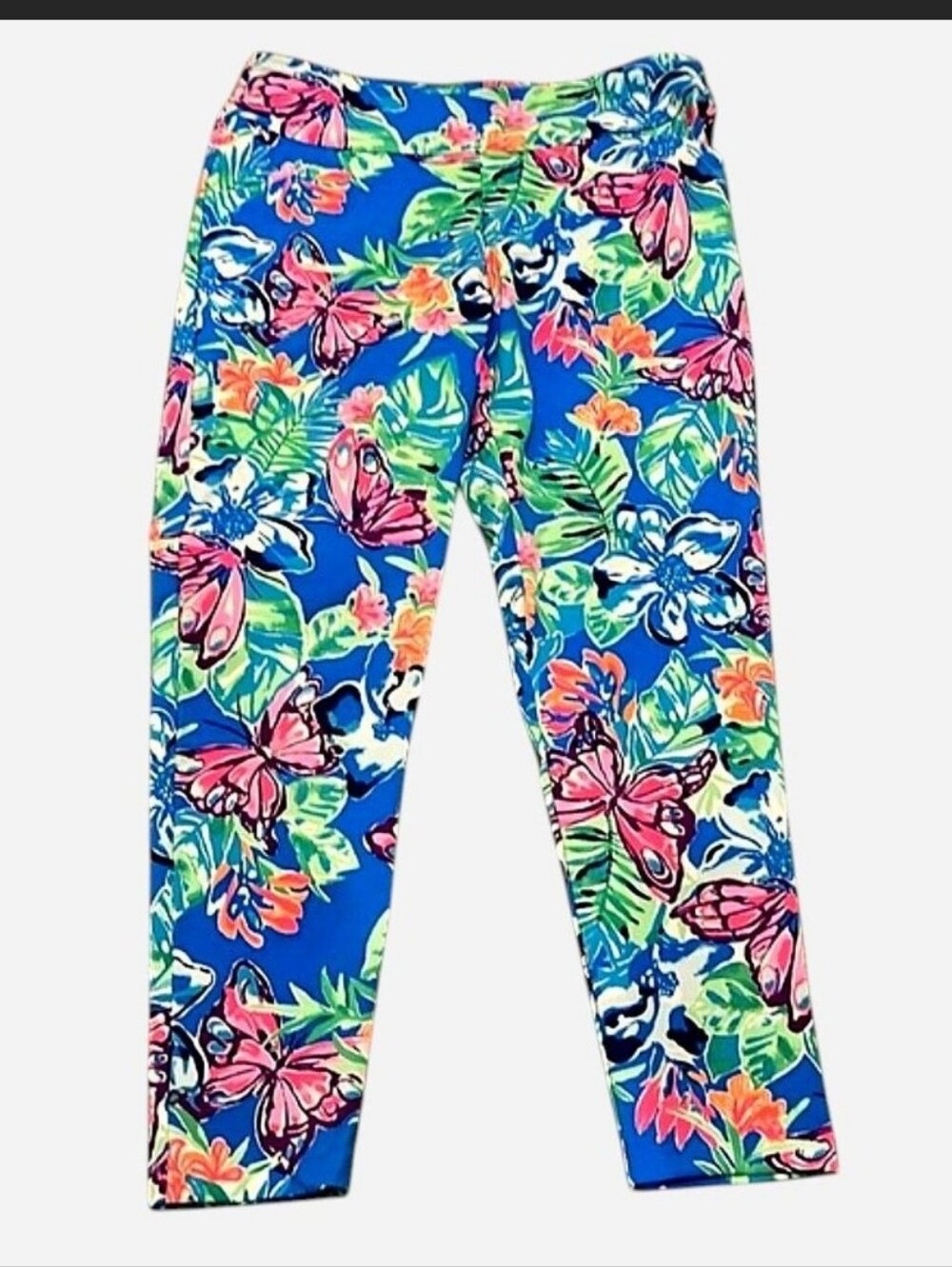 Lilly Pulitzer Luxletic Butterfly Floral Tropical Corso Pants Size 12 Pink Blue